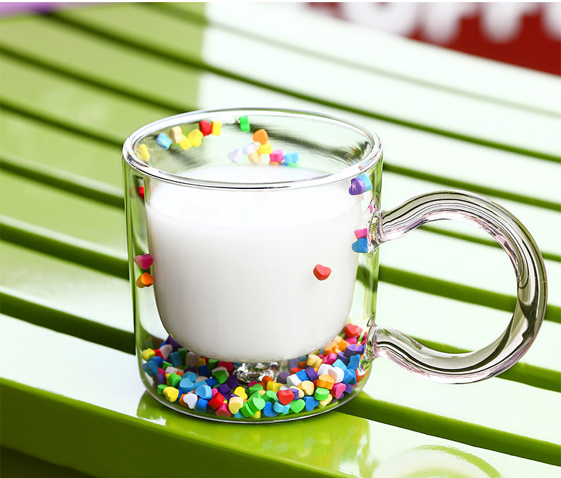 Wholesale Ins Hot Sales Flow Sand Cup Lovely Cup Double-layer Glass Water Mug Creative Gift For Girls