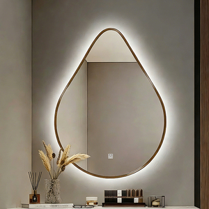 Achat en gros de miroirs intelligents à LED muraux avec cadre en aluminium et interrupteur tactile, ensemble de miroirs en forme de goutte d'eau - Product Image 2