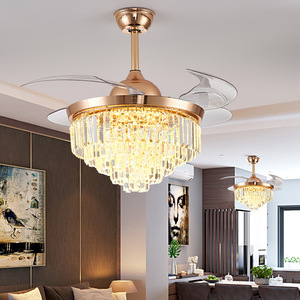 Ventilateur de plafond moderne OEM d'usine 42 pouces avec lampe, pales rétractables, LED cristal de luxe, 5 vitesses, télécommande à intensité variable, lumière chaude 3500K - Product Image 5