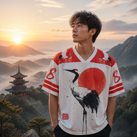 Jersey Gaya Seni Bangau Jepang & Matahari Merah yang Elegan - Kustomisasi Massal B2B