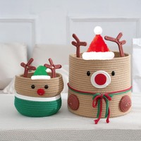 Paniers de rangement sur le thème de Noël, couleur kaki, rennes, en corde de coton tressée, écologiques, multifonctionnels, grande capacité, pour le rangement à domicile