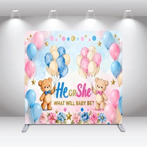 Sfondo Fotografico Personalizzabile per Rivelazione del Sesso del Bambino, Rosa e Blu, con Arco, Doppio Lato - Product Image 1