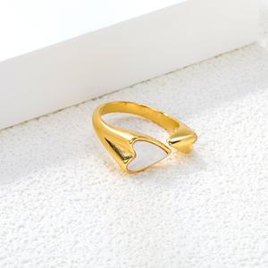 Custom Trendy 18K Gold Plated Women's <b>Rings</b> Love Stainless Steel Jewelry Personality Wholesale Black White Shell Heart <b>Open</b> <b>Ring</b> - Product Image 5