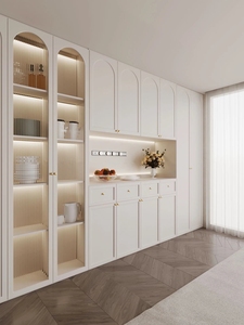 2026 Luxury Solid Wood Farmhouse Living Room <strong>Sideboard</strong> with Large Capacity and <strong>Wicker</strong> Display Cabinet Set for Apartment - Product Image 2