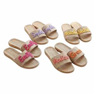 Sandalias de Paja Tejidas para Mujer, con Nombre Personalizado, Regalo para Damas de Honor, Sandalias para Boda en la Playa, Pantuflas de Verano para el Hogar - Product Image 1