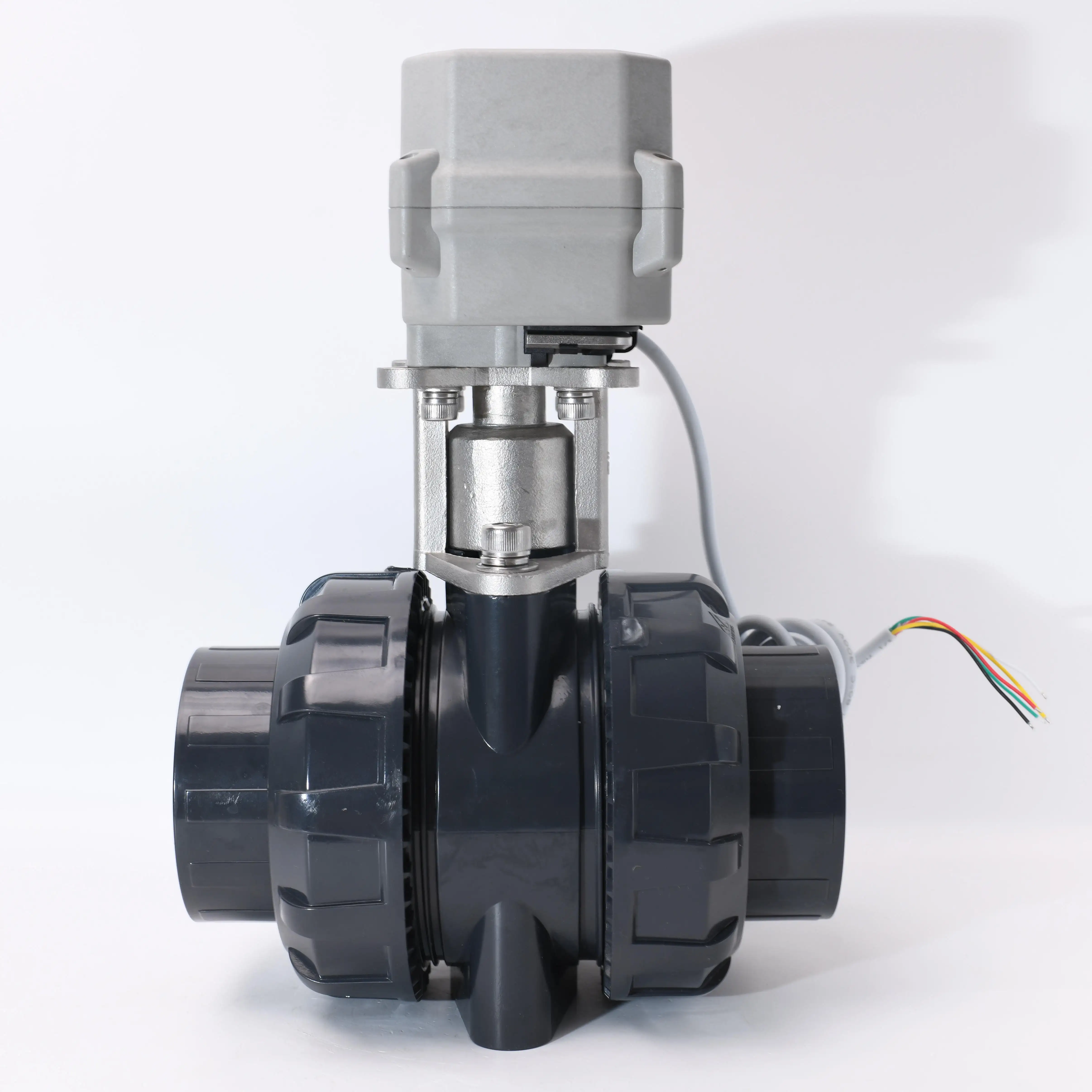 CR201 DN40 PVC elektrisch-motorisiertes Wasserreglung-Stromverschluss-Aktuator-Kugelventil motorbetriebenes Ventil UPVC-Ventil mit SS-Halterung
