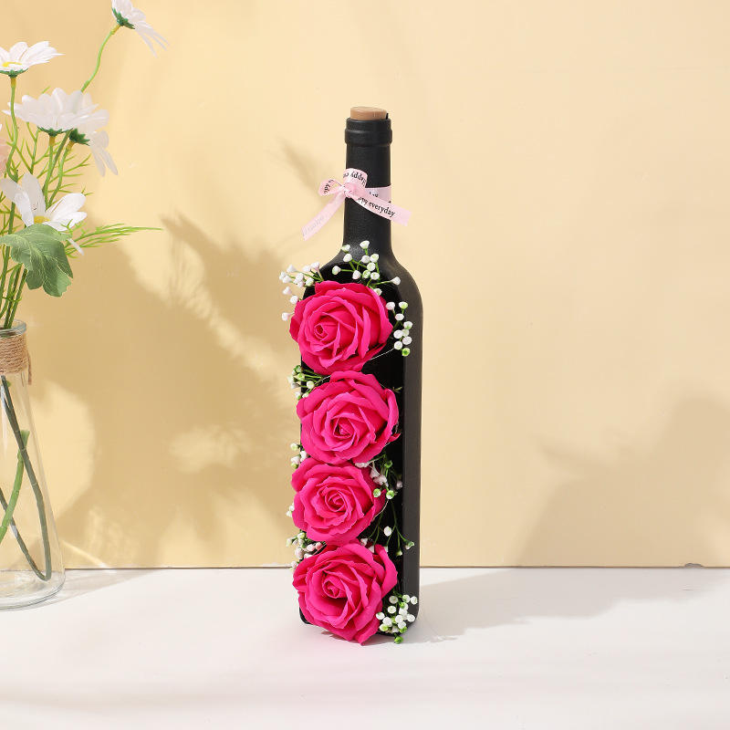 Rose red black wine bottle