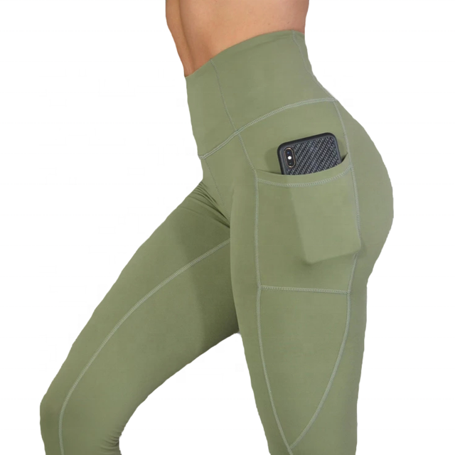 Women's Quick Dry Compression Gym Yoga Pants Leggings with Elastic Waist & Phone Pocket Solid Pattern