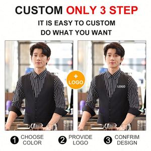 Stripe <b>Waistcoat</b> Apron <b>Long</b> Sleeve Unisex Uniform Vests Casual Business Vest - Product Image 4