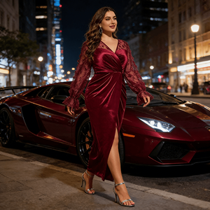 Nuovo Abito <span class=keywords><strong>da</strong></span> <span class=keywords><strong>Sera</strong></span> Lungo Stile Europeo-Americano, <span class=keywords><strong>Taglie</strong></span> <span class=keywords><strong>Forti</strong></span>, Aderente, Scollo a V, Schiena Scoperta, Snellente, per Feste di Compleanno e Banchetti Femminili - Product Image 5