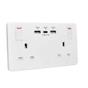 Enchufe Estándar Británico, Enchufe Doble de Pared con Interruptor de Iluminación, 2 Puertos USB Tipo C de Carga Rápida, Panel Táctil para PC, Interruptor Individual - Product Image 4