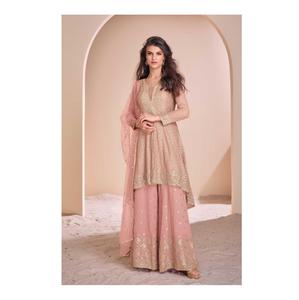 Top brodé à l'aspect lourd cousu de taille libre avec Seroski à la main et Palazzo brodé avec Dupatta brodé - Product Image 1