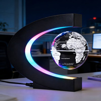 Globe terrestre flottant antigravité en forme de C, lampe de bureau à suspension magnétique avec lumière LED et prise