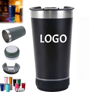 Custom LOGO 16oz <b>Bluetooth</b> Audio Beer Mug with Bottle Opener Stainless Steel Tumbler Removable Wireless <b>Speaker</b> <b>LED</b> Lights - Product Image 1