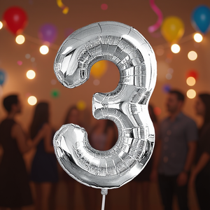 Party Love Silver Number 3 Foil <b>Balloon</b> 45cm Birthday Party <b>Decorations</b> - Product Image 3
