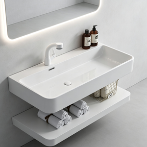 Lavabo mural flottant moderne pour <span class=keywords><strong>salle</strong></span> <span class=keywords><strong>de</strong></span> <span class=keywords><strong>bain</strong></span>, idéal pour projets hôteliers, en résine <span class=keywords><strong>de</strong></span> pierre blanche <span class=keywords><strong>de</strong></span> luxe, fabrication OEM/ODM sur mesure - Product Image 3