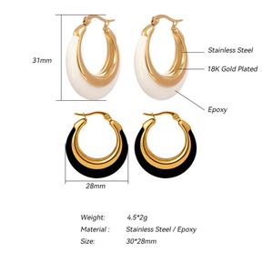 18K Gold Plated Polish Chunky Hoop <b>Earrings</b> Waterproof Stainless Steel <b>Black</b> and White Enamel Moon Shape <b>for</b> <b>Women</b> Gift - Product Image 3