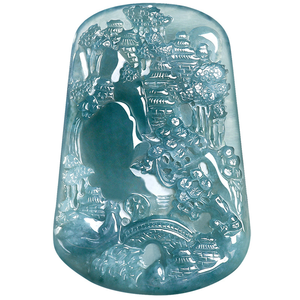 Colgante de jade sintético de alta gama con paisaje de montaña azul agua, estilo caza, grado hielo, pieza de collar. - Product Image 5