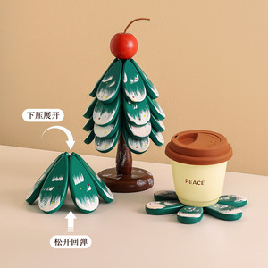 Ou Shu Mei Christmas Tree <b>Coaster</b> Solid Wood <b>Heat</b> Insulating Mat Table Decoration Gift Item - Product Image 3