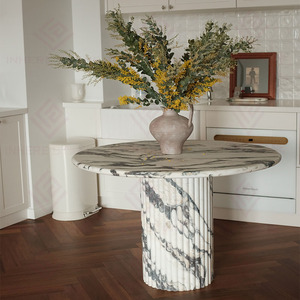 Table à manger ronde en marbre Calacatta Viola personnalisée avec base cannelée pour la maison, l'hôtel et la salle à manger - Product Image 5