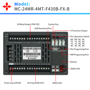 PLC HMI All-in-One con Schermo Touch <span class=keywords><strong>da</strong></span> 4,3 Pollici, Contatore ad Alta Velocità e Asse Integrati, Controllo Analogico AD <span class=keywords><strong>DA</strong></span> e Temperatura PT100 Tipo <span class=keywords><strong>K</strong></span> - Product Image 6