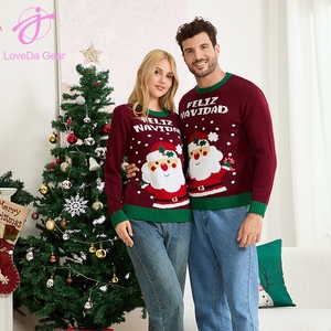 Loveda Atacado Outono Inverno Family Wear Em Torno Do Pescoço Casual Casal Roupas De Malha De Natal Manga Longa Pullover Camisola Vermelha - Product Image 2