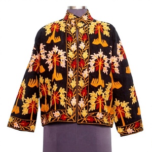 Vintage Floral Embroidery Button Cotrise Jacket Cotton Stripe Lining Handmade Autumn Winter Breathable Eco-Friendly Quick Dry - Product Image 1