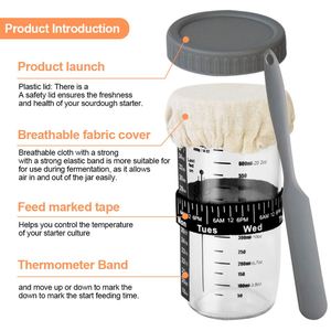 New Glass Wide Mouth Sourdough Starter Jar <b>Kit</b> Sourdough Starter <b>Kit</b> With Date Marked Feeding Band, Thermometer for Bread Baking - Product Image 3