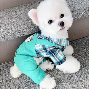 Fleece Lined Plaid Pet Bodysuit Green Cotton Coat Padded Winter Clothes For <b>Small</b> Dogs <b>Teddy</b> Pomeranian Schnauzer Bichon Frise - Product Image 1