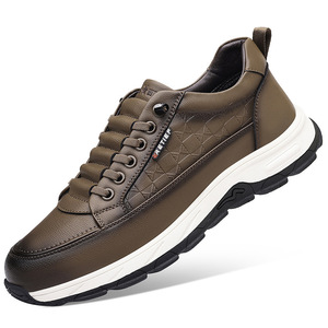 Chaussures en cuir décontractées pour hommes, couleur kaki, talon bas, semelle épaisse, semelle souple, antidérapantes, style jeune, chaussures robustes - Product Image 5