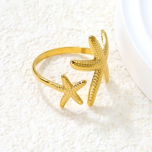 แหวนรูปปลาดาวเคลือบทอง 18K PVD สแตนเลสสตีล ปรับขนาดได้ แฟชั่นสำหรับงานแต่งงาน ผู้หญิง ลายเรขาคณิต สำหรับใส่ไปทะเล กันน้ำ - Product Image 3