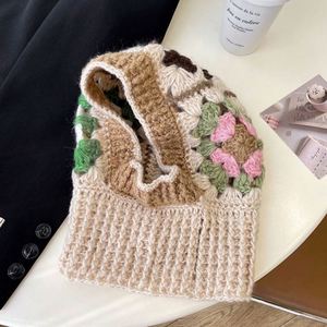 Wholesale Ladies Knitted Flower Crochet <b>Hat</b> <b>Winter</b> <b>Hat</b> Handmade Floral Crochet Balaclava Hoodie for Women - Product Image 6