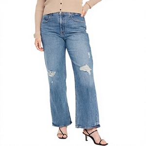 Jeans Azules de Pierna Ancha Premium para Mujer, Cintura Alta, Corte Recto, con Cinturón y Cremalleras, para Uso Diario Informal, Suministro al por Mayor, Servicios OEM - Product Image 1