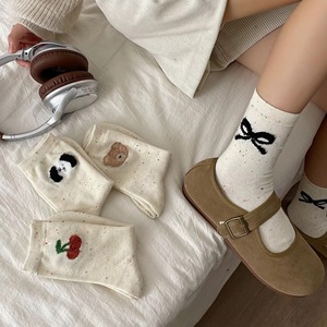 Calcetines Largos de Algodón Suave con Diseño 3D de Osito, Cereza y Lazo, <span class=keywords><strong>para</strong></span> Mujer - Product Image 3
