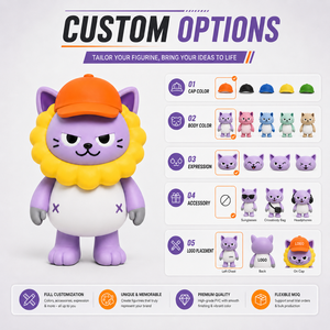 Figura de acción personalizada de gato león morado con gorra naranja, linda muñeca de vinilo de animal de anime para decoración - Product Image 5