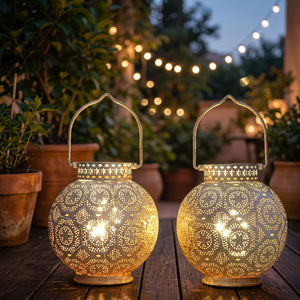 Ramadan Eid Festive Table Centerpiece Gold Perforated Metal <b>Globe</b> Lantern Outdoor Hanging <b>LED</b> Lantern <b>Light</b> - Product Image 4