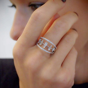 Anillo de Cóctel Geométrico F1594 para Mujer, con Circonita Cúbica Creada en Laboratorio, Corte Esmeralda, Engaste Pavé, Anillos de Moda para Boda - Product Image 6
