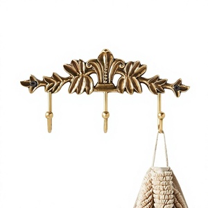 Antique Brass Wall Mount <b>Hook</b> Set with Floral Design Durable Rust Resistance Vintage Home Decoration Metal <b>Hooks</b> & <b>Rails</b> - Product Image 1
