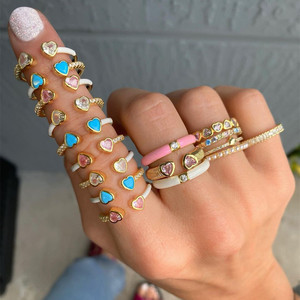 Moda placcato oro Fine gioielli regalo donna 5A Cubic Zirconia doppio cuore regolare le dimensioni anello a <span class=keywords><strong>fascia</strong></span> smaltato - Product Image 2