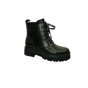 Sepatu bot sepeda motor PU wanita, sepatu bot Ankle dengan hak desain Chunky ringan datar dan bernapas untuk musim gugur dan musim dingin - Product Image 1