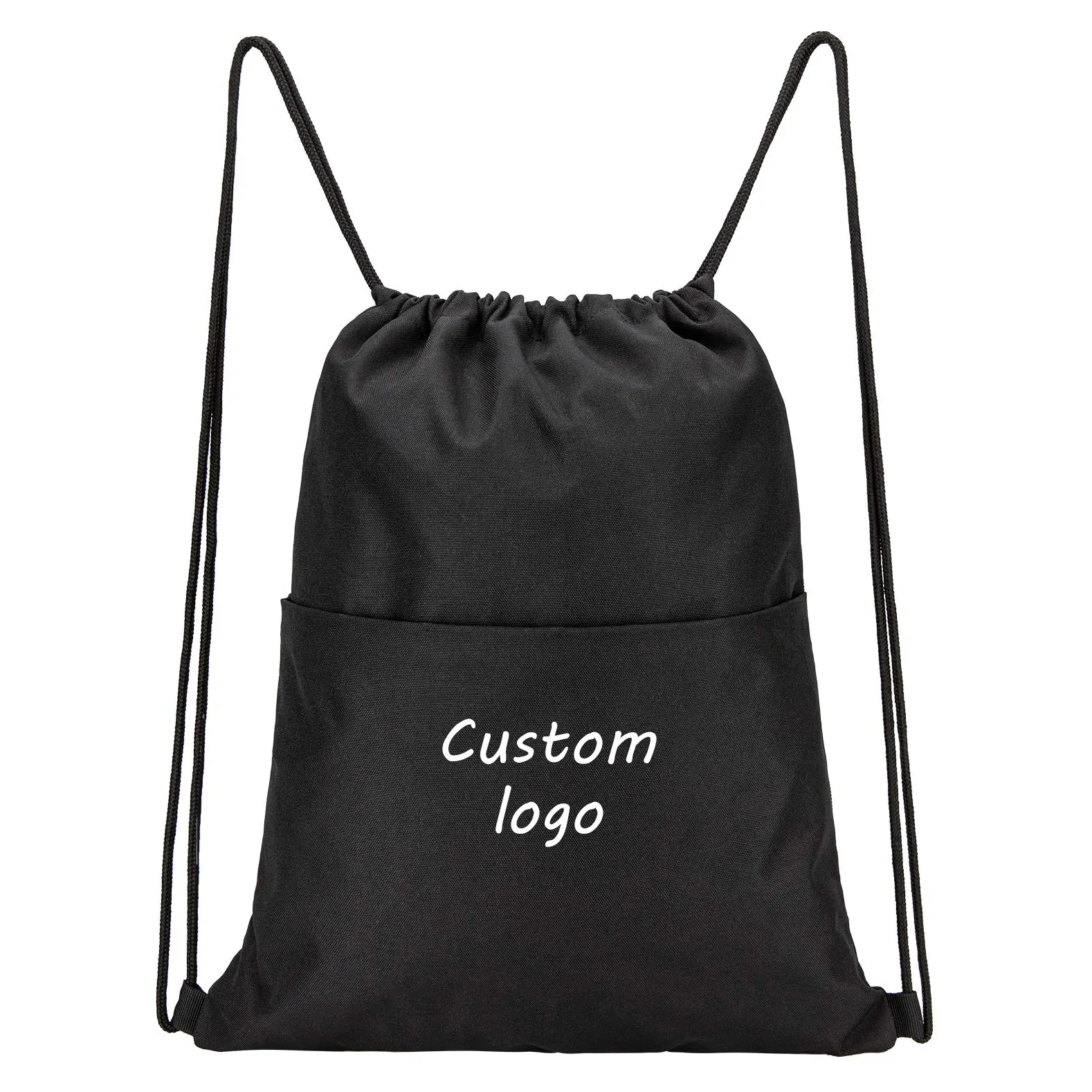 Water Resistant Sports Gym Sack Drawstring Backpacks Reusable Polyester Promotion Gym Draw String Bag With Pocket