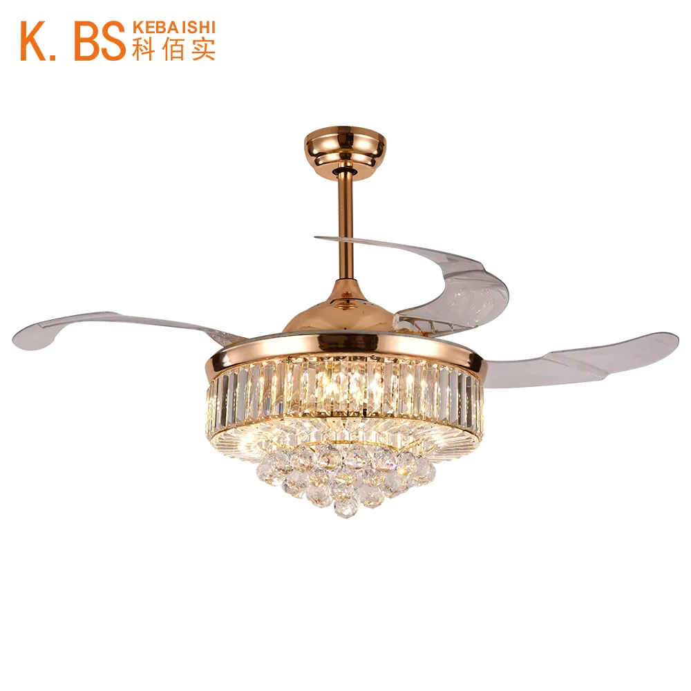 High grade crystal ceiling fan with light decorator with 3 acrylic blade chandelier and invisible fan lamp 42inch ceiling fan