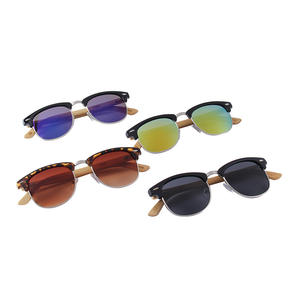 Lunettes de soleil en bois, demi-cerclées, monture PC, protection UV400, unisexe, tendance, pour les voyages, la conduite et la protection solaire - Product Image 1