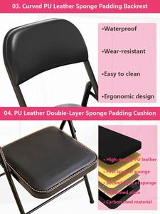Chaise pliante moderne en fer portable avec dossier et siège rembourré, mobilier de jardin et de parc pliable pour l'extérieur - Product Image 4