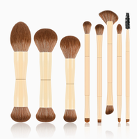 Ensemble de 8 pinceaux de maquillage professionnels de luxe à double embout, personnalisés, en poils synthétiques, pour le visage et le correcteur, avec manche en bois