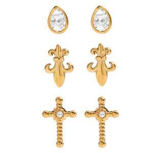 Boucles d'oreilles en forme de croix, couleur or, incrustation de zircon, bijoux cadeau pour femmes - Product Image 5