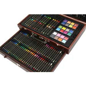 Juego de arte profesional de lujo, caja de madera con crayones, pasteles de aceite y lápices de colores, 140 piezas