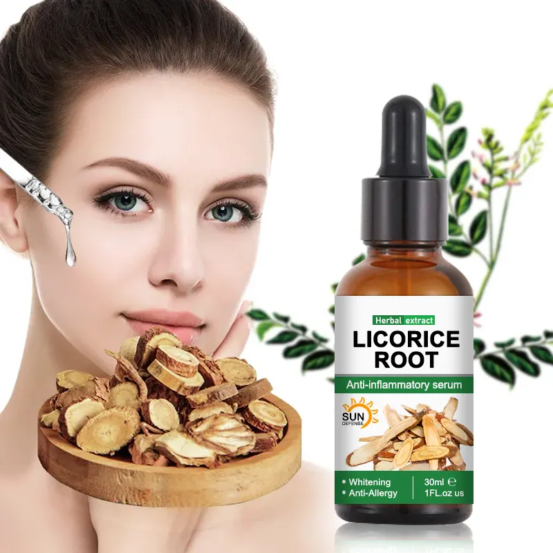 Private Label Herbal Anti Allergy siero idratante vitamina C E acido ialuronico radice di liquirizia siero viso per pelli sensibili