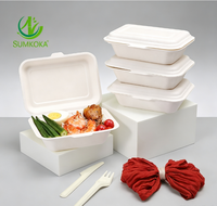 Sumkoka Contenant alimentaire jetable en bagasse de canne à sucre, 9*6 pouces, à deux compartiments, biodégradable, micro-ondable et compostable, type clamshell