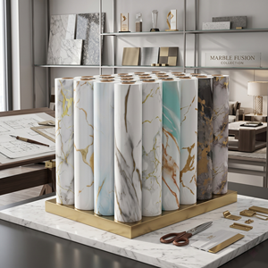 Panneaux muraux 3D auto-adhésifs en PVC marbré géométrique moderne, imperméables, à peler et coller, pour <span class=keywords><strong>comptoir</strong></span> de <span class=keywords><strong>cuisine</strong></span> et étagère de salle de bain - Product Image 1